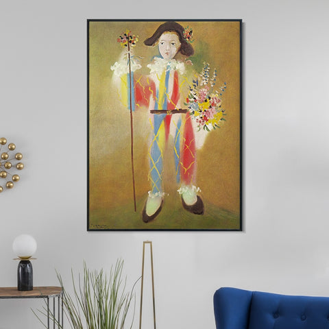 INVIN ART Framed Canvas Giclee Print Art 1923 Paul en arlequin avec des fleurs by Pablo Picasso Wall Art Living Room Home Office Decorations