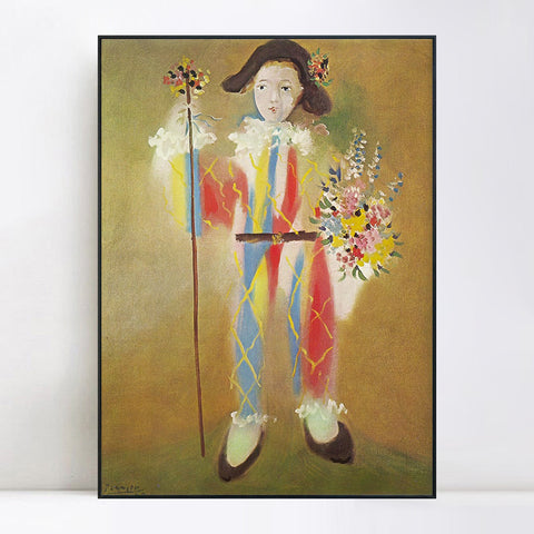 INVIN ART Framed Canvas Giclee Print Art 1923 Paul en arlequin avec des fleurs by Pablo Picasso Wall Art Living Room Home Office Decorations