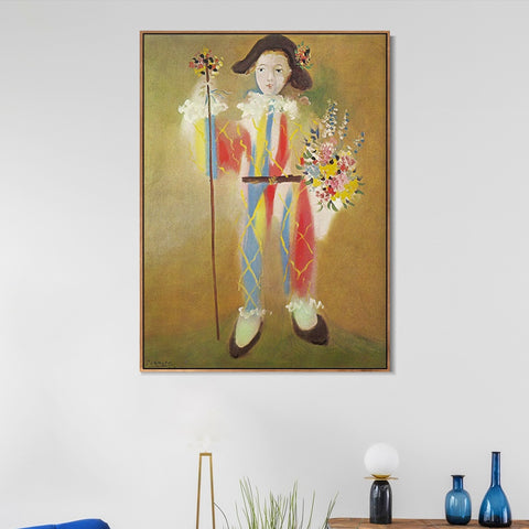 INVIN ART Framed Canvas Giclee Print Art 1923 Paul en arlequin avec des fleurs by Pablo Picasso Wall Art Living Room Home Office Decorations