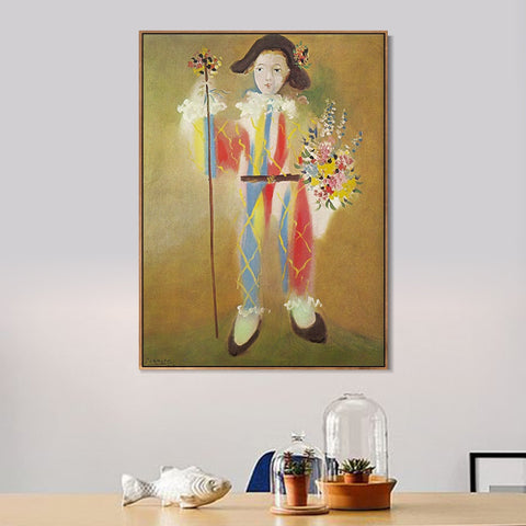 INVIN ART Framed Canvas Giclee Print Art 1923 Paul en arlequin avec des fleurs by Pablo Picasso Wall Art Living Room Home Office Decorations