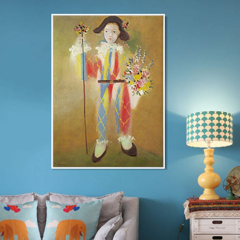 INVIN ART Framed Canvas Giclee Print Art 1923 Paul en arlequin avec des fleurs by Pablo Picasso Wall Art Living Room Home Office Decorations