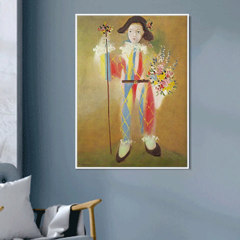 INVIN ART Framed Canvas Giclee Print Art 1923 Paul en arlequin avec des fleurs by Pablo Picasso Wall Art Living Room Home Office Decorations