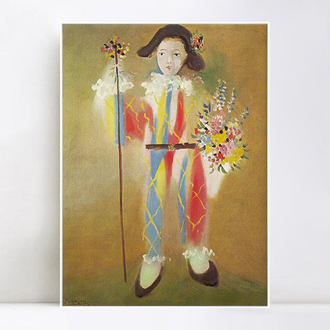 INVIN ART Framed Canvas Giclee Print Art 1923 Paul en arlequin avec des fleurs by Pablo Picasso Wall Art Living Room Home Office Decorations