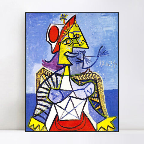 INVIN ART Framed Canvas Giclee Print Art 1939 Femme assise by Pablo Picasso Wall Art Living Room Home Office Decorations
