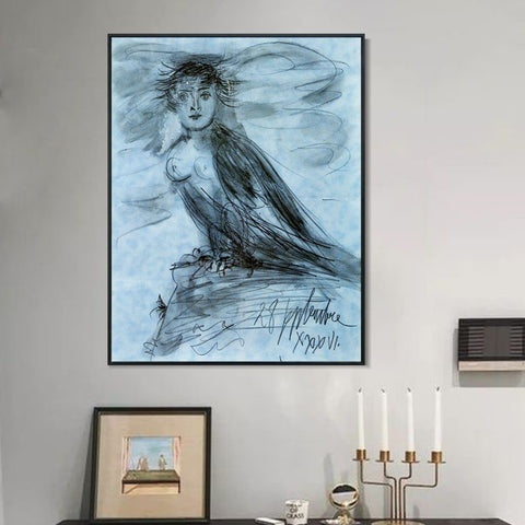 INVIN ART Framed Canvas Giclee Print Art 1936 Dora Maar en forme d'oiseau by Pablo Picasso Wall Art Living Room Home Office Decorations