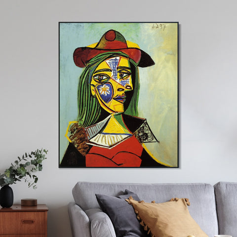 INVIN ART Framed Canvas Giclee Print Art 1937 Femme au chapeau et col en fourrure by Pablo Picasso Wall Art Living Room Home Office Decorations