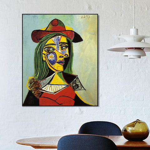 INVIN ART Framed Canvas Giclee Print Art 1937 Femme au chapeau et col en fourrure by Pablo Picasso Wall Art Living Room Home Office Decorations