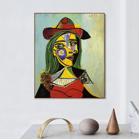 INVIN ART Framed Canvas Giclee Print Art 1937 Femme au chapeau et col en fourrure by Pablo Picasso Wall Art Living Room Home Office Decorations