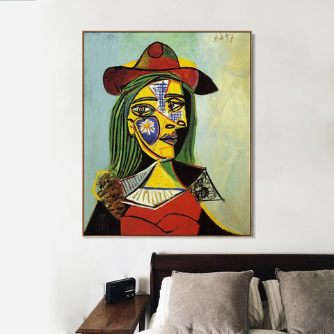 INVIN ART Framed Canvas Giclee Print Art 1937 Femme au chapeau et col en fourrure by Pablo Picasso Wall Art Living Room Home Office Decorations