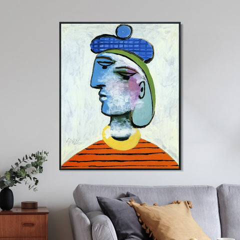 INVIN ART Framed Canvas Giclee Print Art 1937 Woman's portrait in blue hat by Pablo Picasso Wall Art Living Room Home Office Decorations