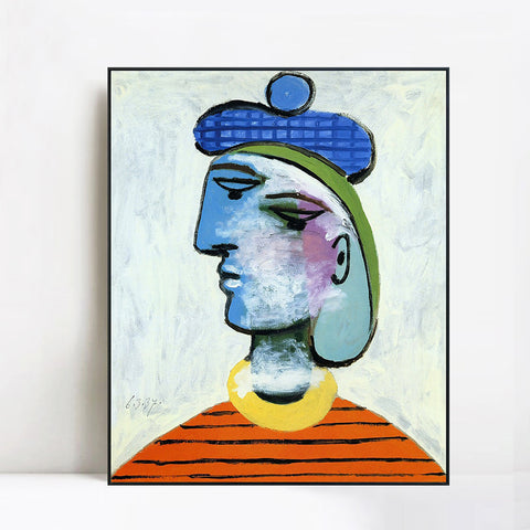 INVIN ART Framed Canvas Giclee Print Art 1937 Woman's portrait in blue hat by Pablo Picasso Wall Art Living Room Home Office Decorations