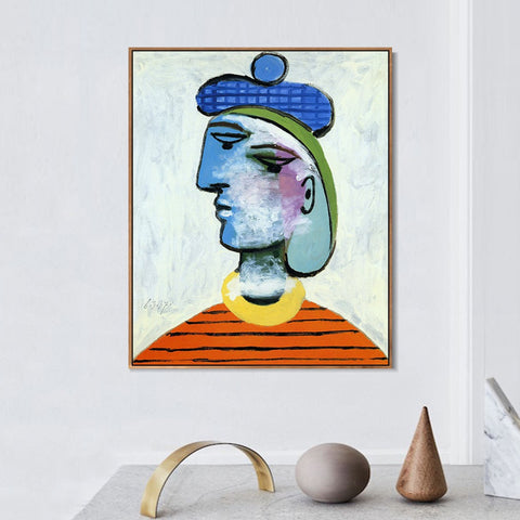 INVIN ART Framed Canvas Giclee Print Art 1937 Woman's portrait in blue hat by Pablo Picasso Wall Art Living Room Home Office Decorations