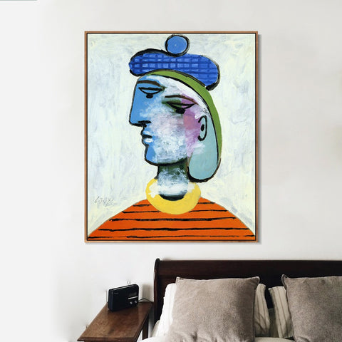 INVIN ART Framed Canvas Giclee Print Art 1937 Woman's portrait in blue hat by Pablo Picasso Wall Art Living Room Home Office Decorations