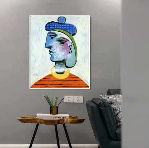 INVIN ART Framed Canvas Giclee Print Art 1937 Woman's portrait in blue hat by Pablo Picasso Wall Art Living Room Home Office Decorations