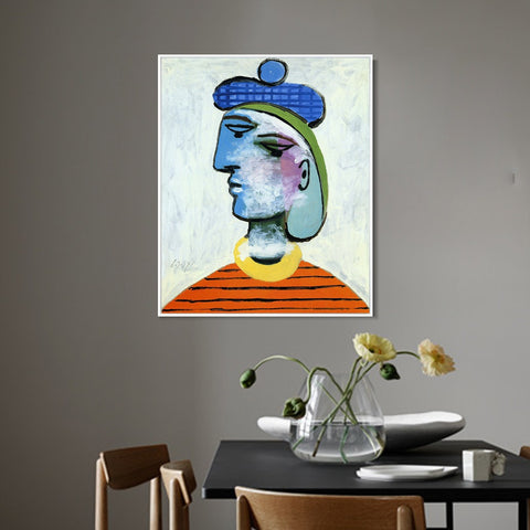 INVIN ART Framed Canvas Giclee Print Art 1937 Woman's portrait in blue hat by Pablo Picasso Wall Art Living Room Home Office Decorations