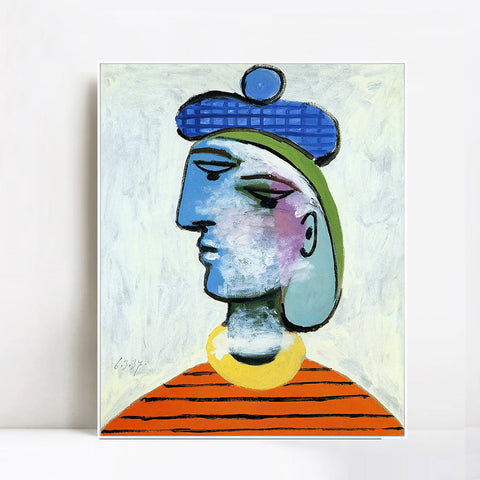 INVIN ART Framed Canvas Giclee Print Art 1937 Woman's portrait in blue hat by Pablo Picasso Wall Art Living Room Home Office Decorations