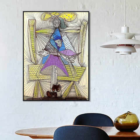INVIN ART Framed Canvas Giclee Print Art 1938 Femme assise (Dora Maar) by Pablo Picasso Wall Art Living Room Home Office Decorations