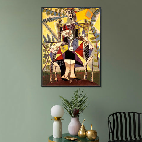 INVIN ART Framed Canvas Giclee Print Art 1938 Femme assise au jardin by Pablo Picasso Wall Art Living Room Home Office Decorations