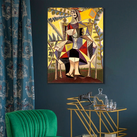 INVIN ART Framed Canvas Giclee Print Art 1938 Femme assise au jardin by Pablo Picasso Wall Art Living Room Home Office Decorations