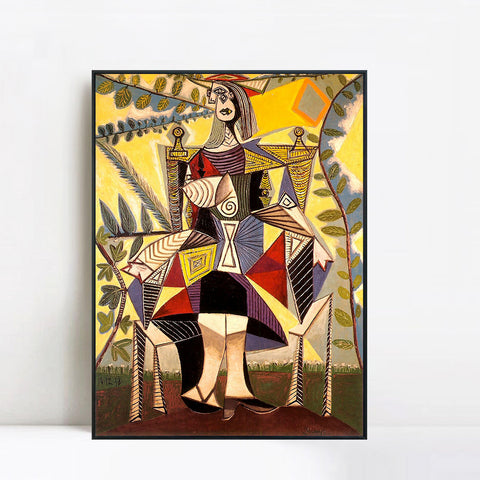 INVIN ART Framed Canvas Giclee Print Art 1938 Femme assise au jardin by Pablo Picasso Wall Art Living Room Home Office Decorations