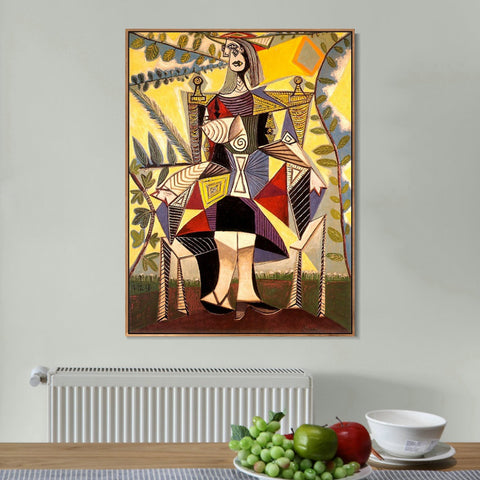 INVIN ART Framed Canvas Giclee Print Art 1938 Femme assise au jardin by Pablo Picasso Wall Art Living Room Home Office Decorations