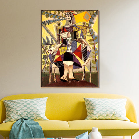 INVIN ART Framed Canvas Giclee Print Art 1938 Femme assise au jardin by Pablo Picasso Wall Art Living Room Home Office Decorations