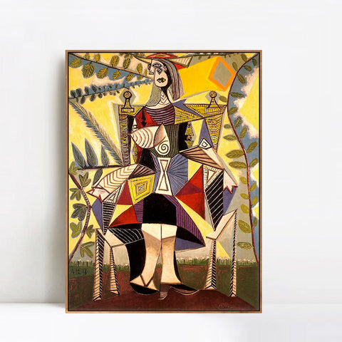 INVIN ART Framed Canvas Giclee Print Art 1938 Femme assise au jardin by Pablo Picasso Wall Art Living Room Home Office Decorations