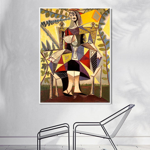 INVIN ART Framed Canvas Giclee Print Art 1938 Femme assise au jardin by Pablo Picasso Wall Art Living Room Home Office Decorations