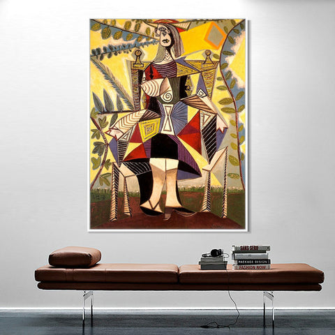 INVIN ART Framed Canvas Giclee Print Art 1938 Femme assise au jardin by Pablo Picasso Wall Art Living Room Home Office Decorations