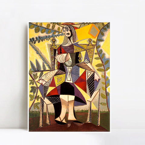 INVIN ART Framed Canvas Giclee Print Art 1938 Femme assise au jardin by Pablo Picasso Wall Art Living Room Home Office Decorations