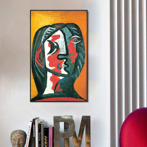 INVIN ART Framed Canvas Giclee Print Art 1926 Tete de Femme en Gris et Rouge sur Fond Ochre by Pablo Picasso Wall Art Living Room Home Office Decorations