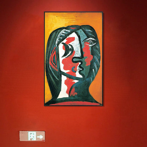 INVIN ART Framed Canvas Giclee Print Art 1926 Tete de Femme en Gris et Rouge sur Fond Ochre by Pablo Picasso Wall Art Living Room Home Office Decorations
