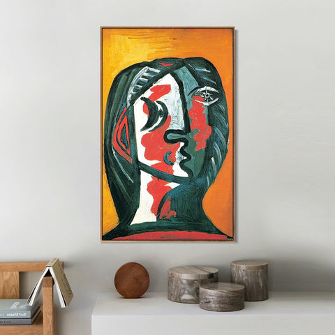 INVIN ART Framed Canvas Giclee Print Art 1926 Tete de Femme en Gris et Rouge sur Fond Ochre by Pablo Picasso Wall Art Living Room Home Office Decorations