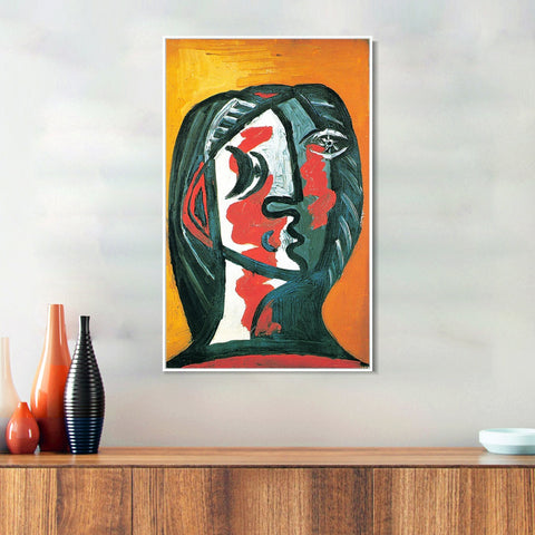 INVIN ART Framed Canvas Giclee Print Art 1926 Tete de Femme en Gris et Rouge sur Fond Ochre by Pablo Picasso Wall Art Living Room Home Office Decorations