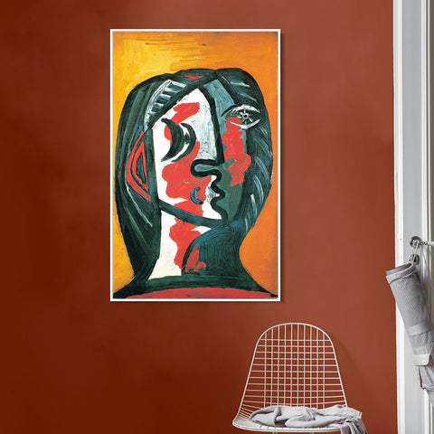 INVIN ART Framed Canvas Giclee Print Art 1926 Tete de Femme en Gris et Rouge sur Fond Ochre by Pablo Picasso Wall Art Living Room Home Office Decorations