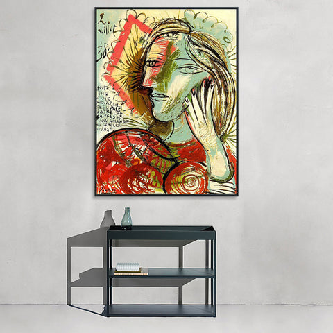 INVIN ART Framed Canvas Giclee Print Art Tete de Jeune Fille au Poeme 1938 by Pablo Picasso Wall Art Living Room Home Office Decorations