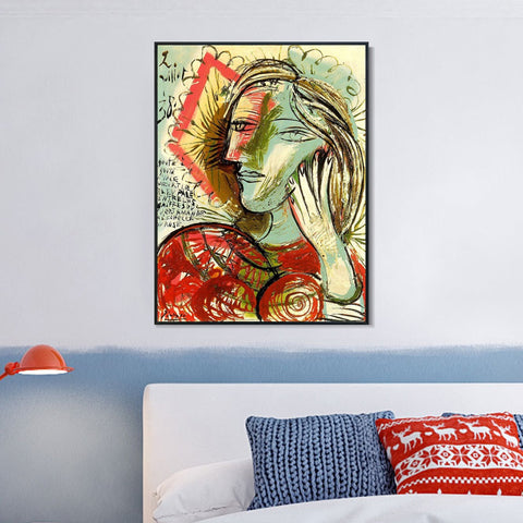 INVIN ART Framed Canvas Giclee Print Art Tete de Jeune Fille au Poeme 1938 by Pablo Picasso Wall Art Living Room Home Office Decorations