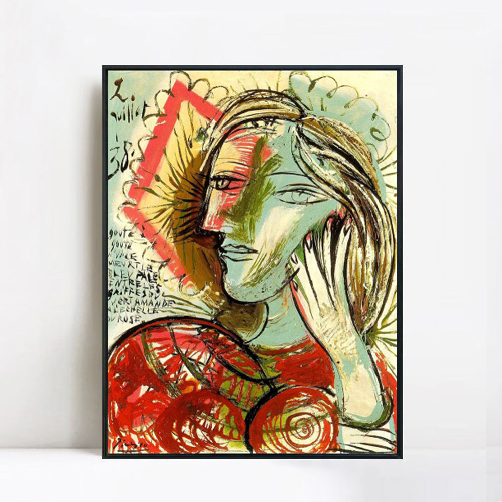INVIN ART Framed Canvas Giclee Print Art Tete de Jeune Fille au Poeme 1938 by Pablo Picasso Wall Art Living Room Home Office Decorations