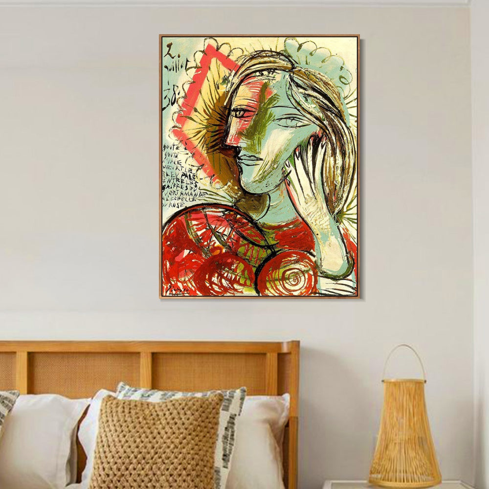 INVIN ART Framed Canvas Giclee Print Art Tete de Jeune Fille au Poeme 1938 by Pablo Picasso Wall Art Living Room Home Office Decorations