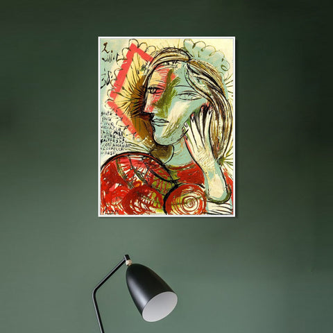 INVIN ART Framed Canvas Giclee Print Art Tete de Jeune Fille au Poeme 1938 by Pablo Picasso Wall Art Living Room Home Office Decorations