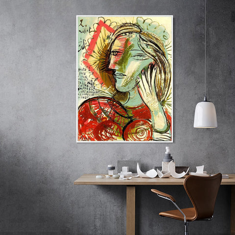 INVIN ART Framed Canvas Giclee Print Art Tete de Jeune Fille au Poeme 1938 by Pablo Picasso Wall Art Living Room Home Office Decorations