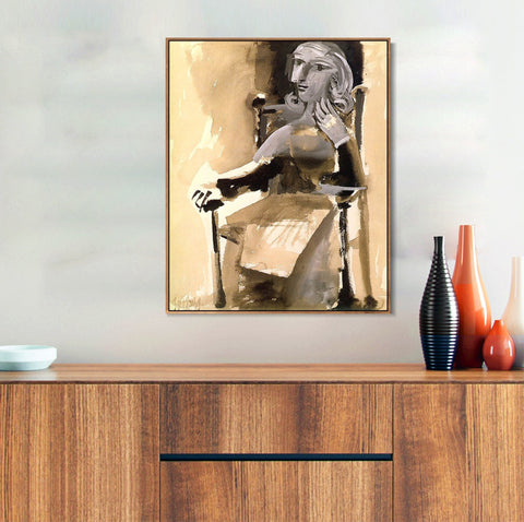 INVIN ART Framed Canvas Giclee Print Art 1939 Femme assise la main gauche sur la joue by Pablo Picasso Wall Art Living Room Home Office Decorations
