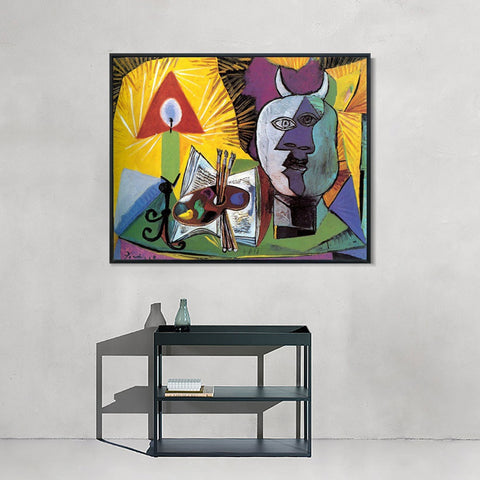INVIN ART Framed Canvas Giclee Print Art 1938 Bougie, palette, tete de Minotaure by Pablo Picasso Wall Art Living Room Home Office Decorations