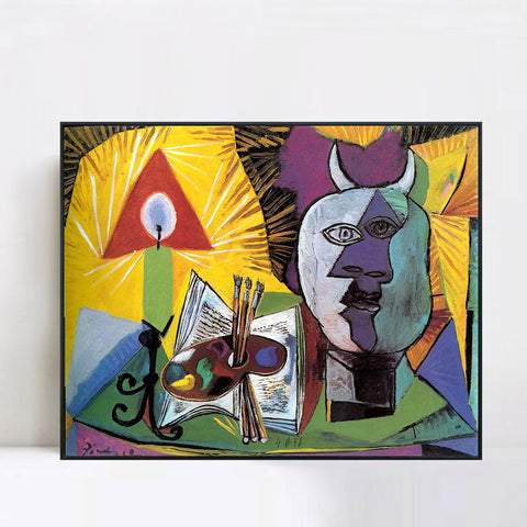 INVIN ART Framed Canvas Giclee Print Art 1938 Bougie, palette, tete de Minotaure by Pablo Picasso Wall Art Living Room Home Office Decorations