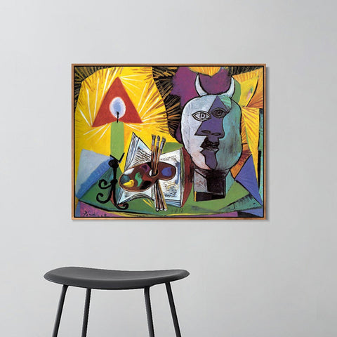INVIN ART Framed Canvas Giclee Print Art 1938 Bougie, palette, tete de Minotaure by Pablo Picasso Wall Art Living Room Home Office Decorations