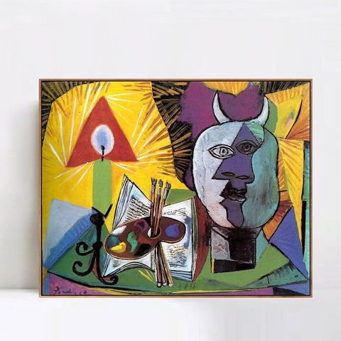 INVIN ART Framed Canvas Giclee Print Art 1938 Bougie, palette, tete de Minotaure by Pablo Picasso Wall Art Living Room Home Office Decorations