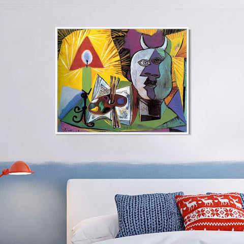 INVIN ART Framed Canvas Giclee Print Art 1938 Bougie, palette, tete de Minotaure by Pablo Picasso Wall Art Living Room Home Office Decorations