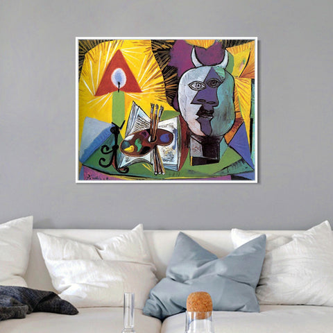 INVIN ART Framed Canvas Giclee Print Art 1938 Bougie, palette, tete de Minotaure by Pablo Picasso Wall Art Living Room Home Office Decorations
