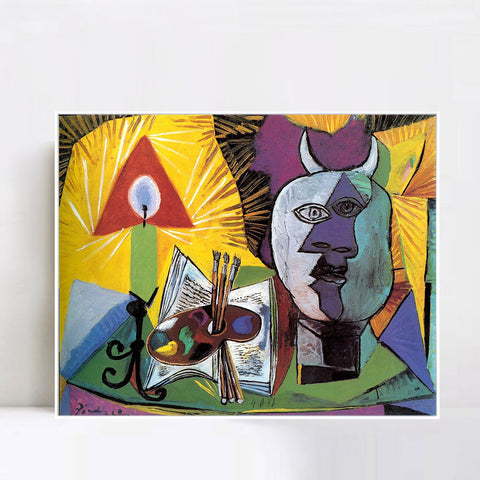 INVIN ART Framed Canvas Giclee Print Art 1938 Bougie, palette, tete de Minotaure by Pablo Picasso Wall Art Living Room Home Office Decorations