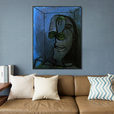 INVIN ART Framed Canvas Giclee Print Art 1938 Tete de femme au nez vert sur fond bleu-nuit (Dora) by Pablo Picasso Wall Art Living Room Home Office Decorations